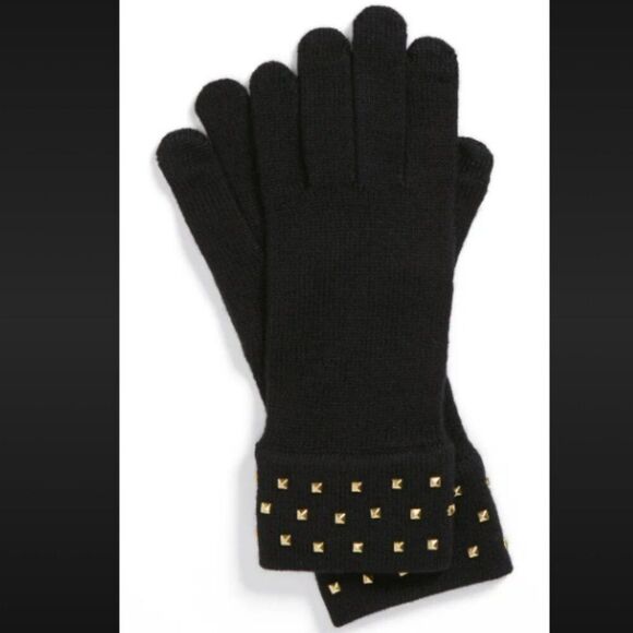 Kate Spade Embellished Gold Studs Tech Friendly Wool BlendGloves Black - Picture 1 of 8